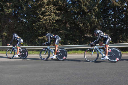 DONORATICO, LIVORNO, ITALY - MARCH 07: Team Colombia Coldeportes during the 1st Team Time Trial...