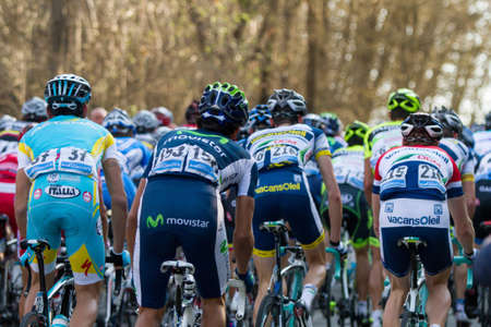 PONTICINO, AREZZO, ITALY - MARCH 08: Group of Cyclists during the 2nd stage of 2012 Tirreno-Adriatico on March 08, 2012 in Ponticino, Arezzo, Italyのeditorial素材