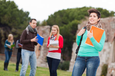 Multicultural College Students at Parkの写真素材