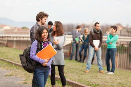 Multicultural College Students at Parkの写真素材