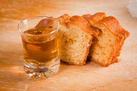 Cake Slices and Dessert Wine Glassの写真素材