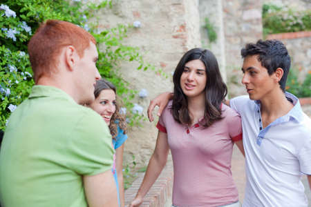 Group of Teenagers Talking at Parkの写真素材