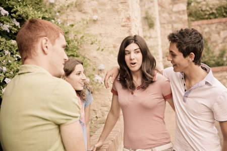 Group of Teenagers Talking at Parkの写真素材