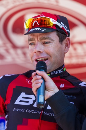 SIENA, ITALY - MARCH 03: Cadel Evans before the 2012 Edition of Strade Bianche, bicycle race across tuscan hills, in March 03, 2012 in Siena, Italyのeditorial素材