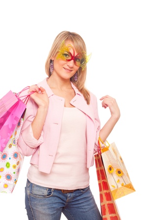 Beautiful Girl with Shopping Bagsの写真素材