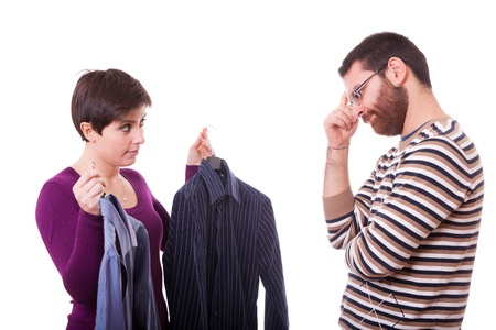 Couple Choosing the Shirt to Dressの写真素材