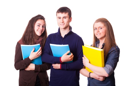 Happy Teenage Students on Whiteの写真素材