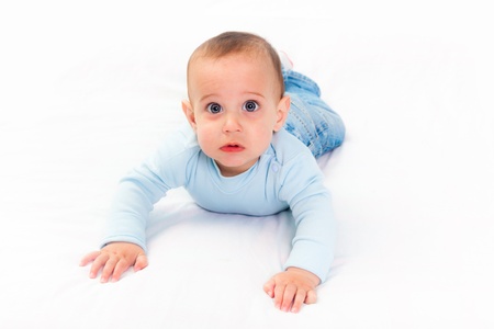 Little Child on the Bedの写真素材