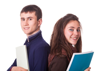 Couple of Teenage Students on Whiteの写真素材