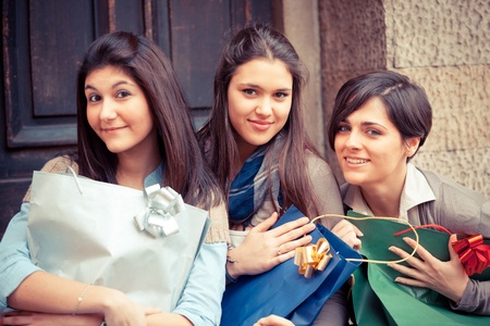 Happy Young Women after Shoppingの写真素材