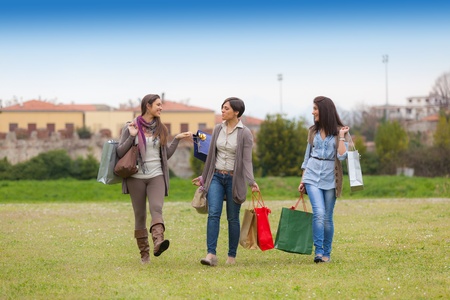 Young Women at Park after Shoppingの写真素材