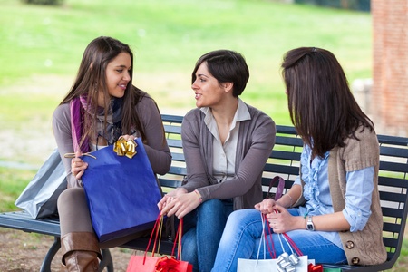 Young Women at Park after Shoppingの写真素材