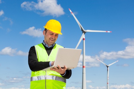 Technician Engineer in Wind Turbine Power Generator Stationの写真素材