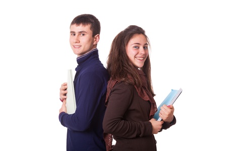 Couple of Teenage Students on Whiteの写真素材