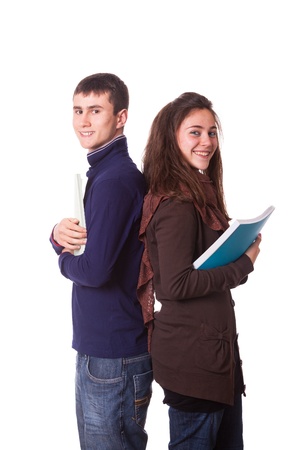 Couple of Teenage Students on Whiteの写真素材
