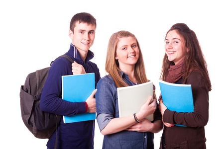 Happy Teenage Students on Whiteの写真素材