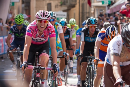 ASSISI, PERUGIA, ITALY - MAY 15: Ryder Hesjedal, Team Garmin Barracuda, leader of general ranking of the competition, the at the end of the 10th stage of 2012 Giro dのeditorial素材