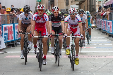 ASSISI, PERUGIA, ITALY - MAY 15: Some cyclists at the end of the 10th stage of 2012 Giro dのeditorial素材
