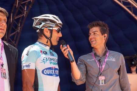 SERAVEZZA, LUCCA, ITALY - MAY 17: Francesco Chicchi before the 12th stage of 2012 Giro d'Italia on May 17, 2012 in Seravezza, Lucca, Italyのeditorial素材
