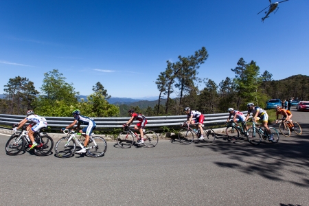 LA BARACCA, LA SPEZIA, ITALY - MAY 17: Nine cyclists on escape, with Lars Bak that will win the stage, during the 12th stage of 2012 Giro d'Italia on May 17, 2012 in La Baracca, La Spezia, Italyのeditorial素材