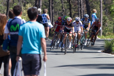 LA BARACCA, LA SPEZIA, ITALY - MAY 17: Nine cyclists on escape, with Lars Bak that will win the stage, during the 12th stage of 2012 Giro d'Italia on May 17, 2012 in La Baracca, La Spezia, Italyのeditorial素材