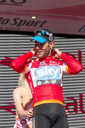 SESTRI LEVANTE, GENOVA, ITALY - MAY 17: Mark Cavendish, Team Sky, Leader Red Jersey Ranking after the 12th stage of 2012 Giro d'Italia on May 17, 2012 in Sestri Levante, Genova, Italyのeditorial素材