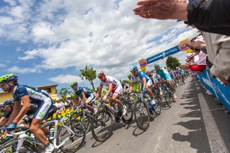 INDICATORE, AREZZO, ITALY - MAY 16: Cyclists at intermediate finish during the 11th stage of 2012 Giro d'Italia on May 16, 2012 in Indicatore, Arezzo, Italyのeditorial素材