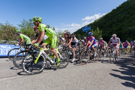 POGGIO ALLA CROCE, FIRENZE, ITALY - MAY 16: Main group climbing to gpm during the 11th stage of 2012 Giro d'Italia on May 16, 2012 in Poggio alla Croce, Firenze, Italyのeditorial素材
