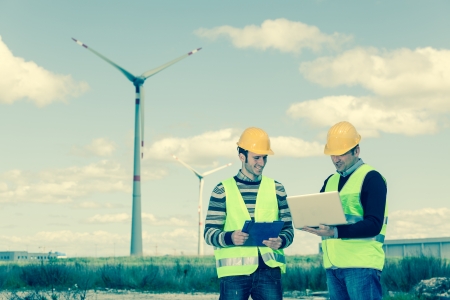 Technician Engineer in Wind Turbine Power Generator Stationの写真素材