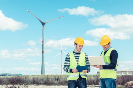 Technician Engineer in Wind Turbine Power Generator Stationの写真素材