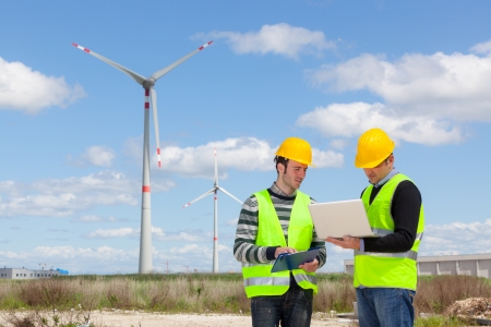 Two Engineers in a Wind Turbine Power Stationの写真素材
