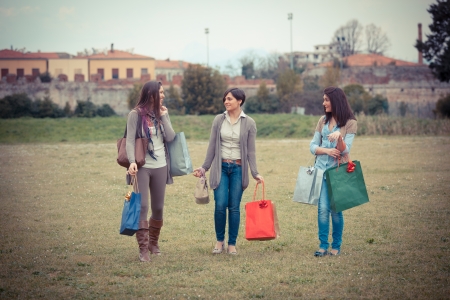 Young Women at Park after Shoppingの写真素材