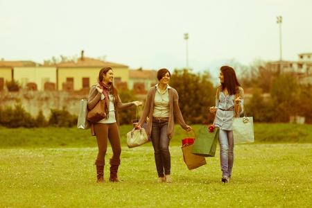 Young Women at Park after Shoppingの写真素材