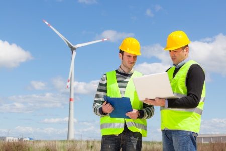 Two Engineers in a Wind Turbine Power Stationの写真素材
