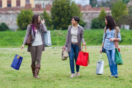 Young Women at Park after Shoppingの写真素材