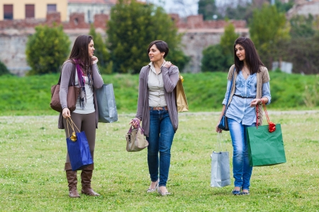 Young Women at Park after Shoppingの写真素材