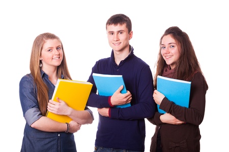 Happy Teenage Students on Whiteの写真素材
