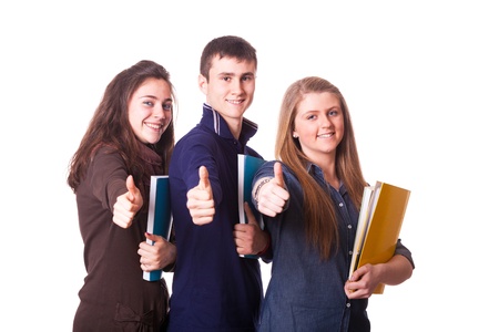 Teenage Students with Thumbs Upの写真素材