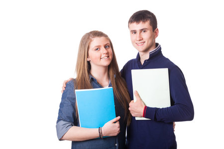 Couple of Teenage Students on Whiteの写真素材