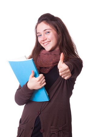 Happy Young Girl with Thumb Upの写真素材
