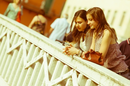 Two Women Talking in the Cityの写真素材