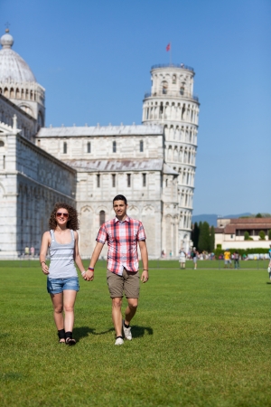 Young Couple of Tourists in Pisaの写真素材