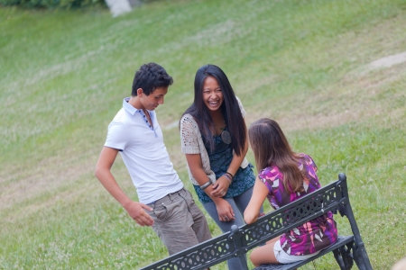 Group of Teenagers Talking at Parkの写真素材
