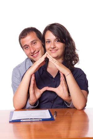 Happy Young Couple Buying an Houseの写真素材