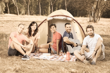 Group of People Camping and Singingの写真素材