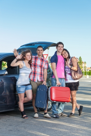 Four Friends Ready to Leave For Vacationの写真素材