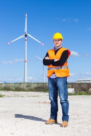 Technician Engineer in Wind Turbine Power Generator Stationの写真素材