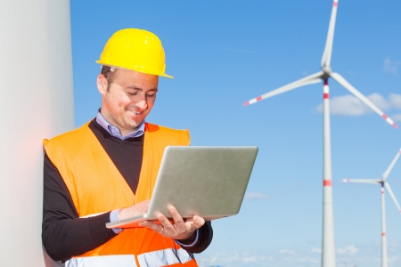 Technician Engineer in Wind Turbine Power Generator Stationの写真素材