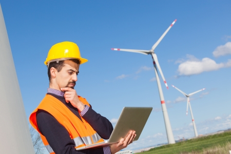 Technician Engineer in Wind Turbine Power Generator Stationの写真素材