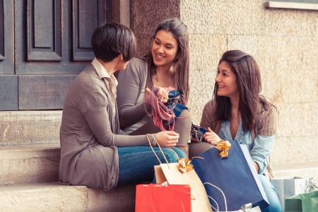 Happy Young Women after Shoppingの写真素材
